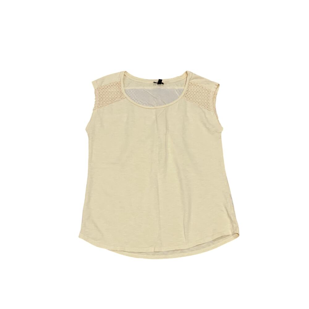 Talbots Lace Shoulder Top Sleeveless Soft Butter Yellow Size S